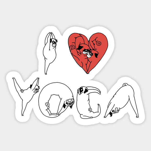 I Love Yoga Pug Sticker by huebucket